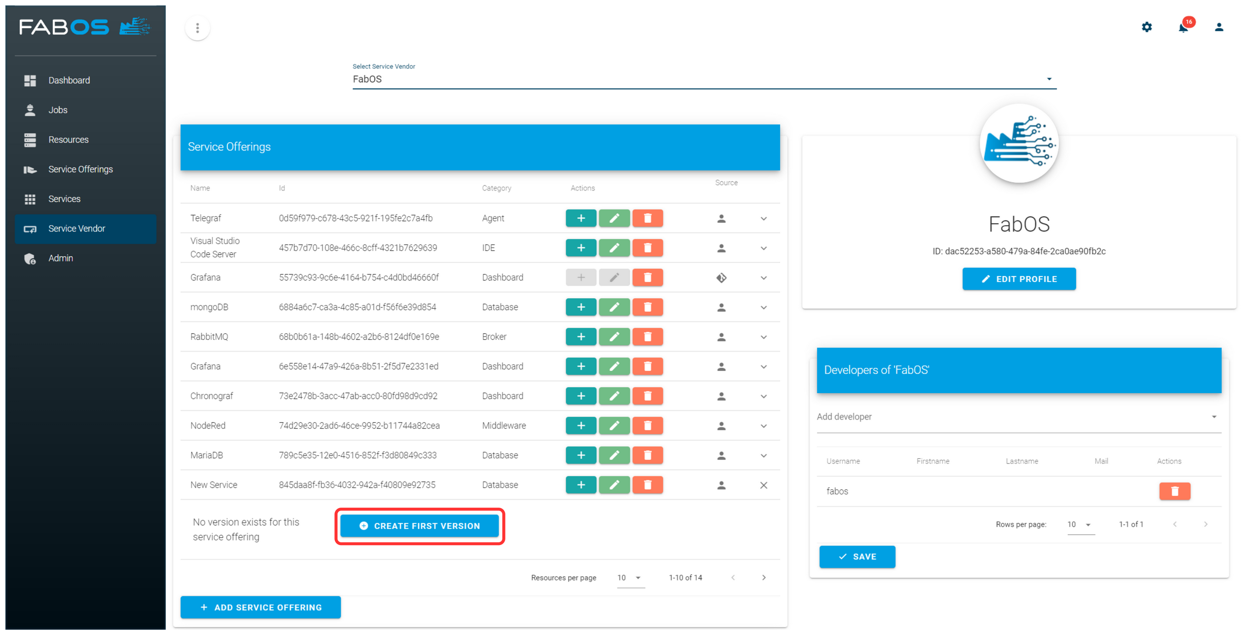 Create first version of service offering