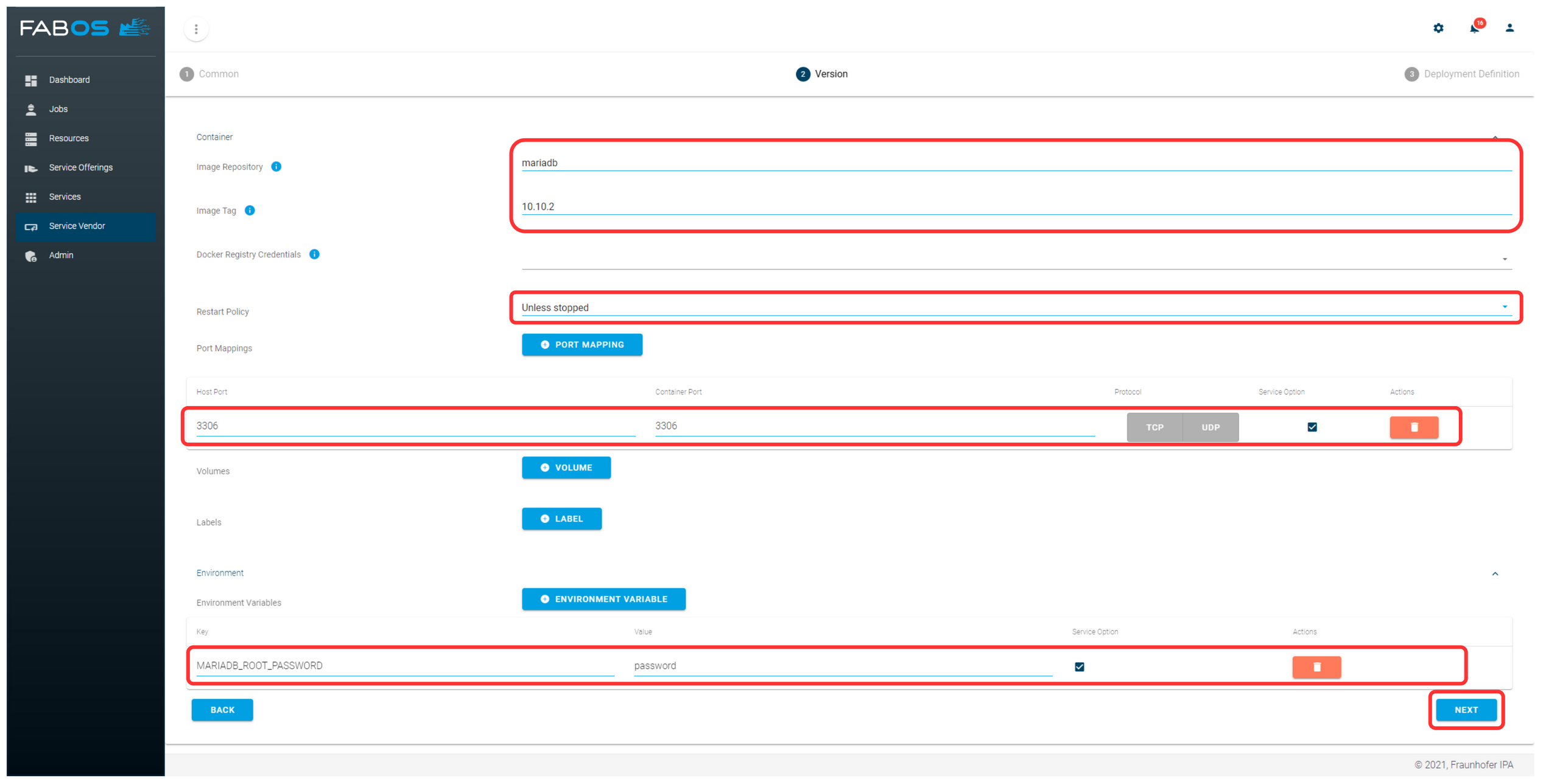 Service Offering Wizard - Deployment Definition