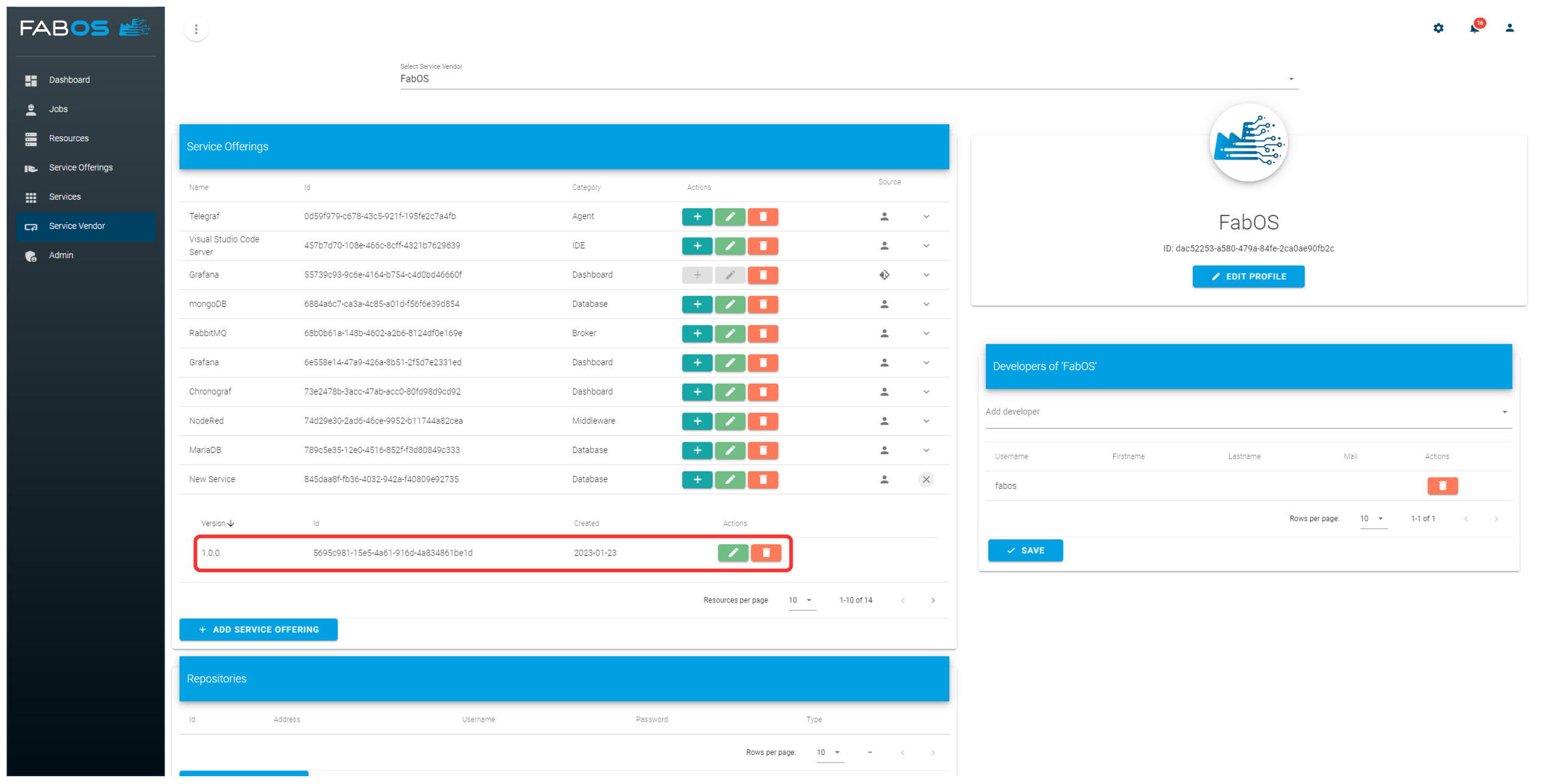 Result of service offering version creation